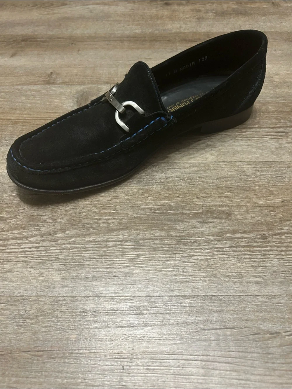 Donald J. Pliner Men’s Size 11 Black Suede Blue Stitching Horse Bit Loafer Shoe